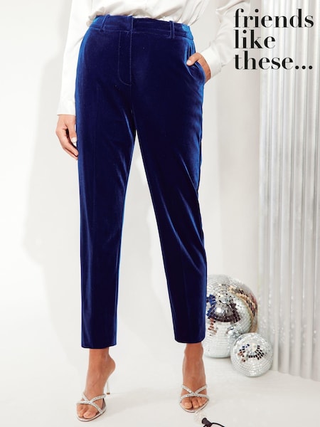 Friends Like These Blue Petite Velvet Tailored Ankle Grazer Trousers Co Ord Suit (E33465) | €40