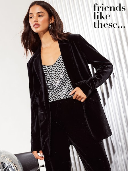 Svart - Friends Like These Velvet Tailored Single Breasted Co Ord Suit (E33467) | kr1 240