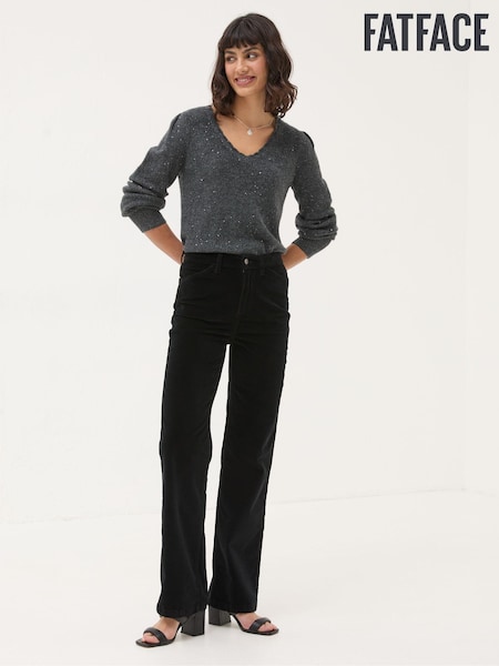 FatFace Black Elise Velvet Trousers (E33527) | €42