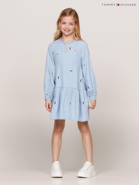 Tommy Hilfiger Blue Flower Print TENCEL™ Long Sleeved Dress (E33548) | AED189 - AED218