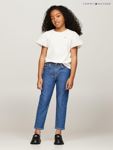 Tommy Hilfiger White Regular Fit Broderie Anglaise 100% Cotton T-Shirt (E33558) | AED75 - AED84