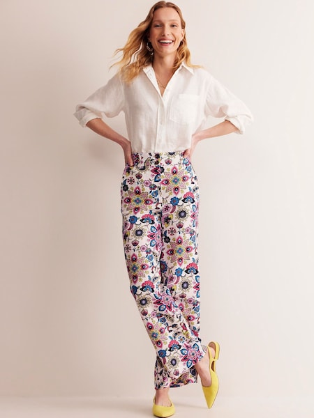 Boden Cream 100% Cotton Westbourne Linen Trousers (E33598) | €56