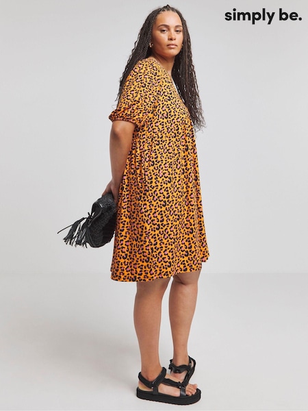 Simply Be Orange Supersoft Leopard Print Smock Dress (E33664) | €30