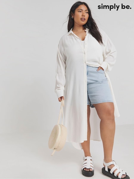 Simply Be White Longline Crinkle Shirt (E33677) | €21