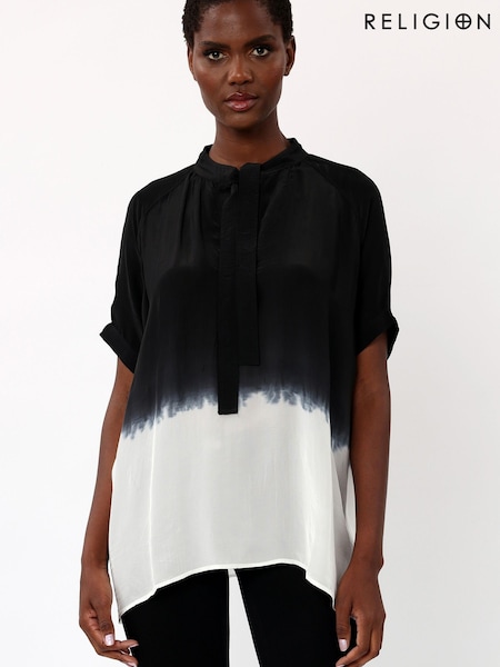 Musta - Religion Oversized Blouse in Dip Dye With Tie Neck (E33836) | €102
