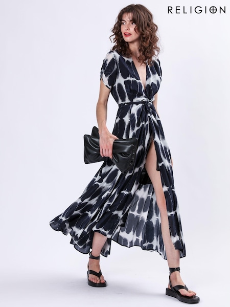 Religion Blue Delight Wrap Dress With Full Skirt (E33839) | 371 QAR