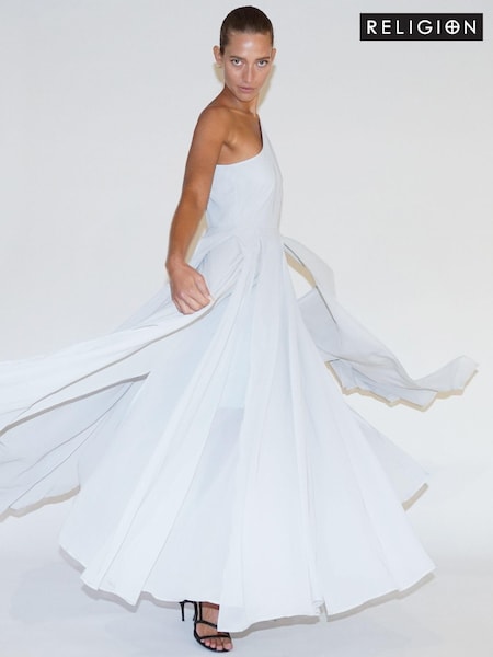 Religion Grey One Shoulder Maxi Dress With Full Skirt (E33841) | 247 QAR
