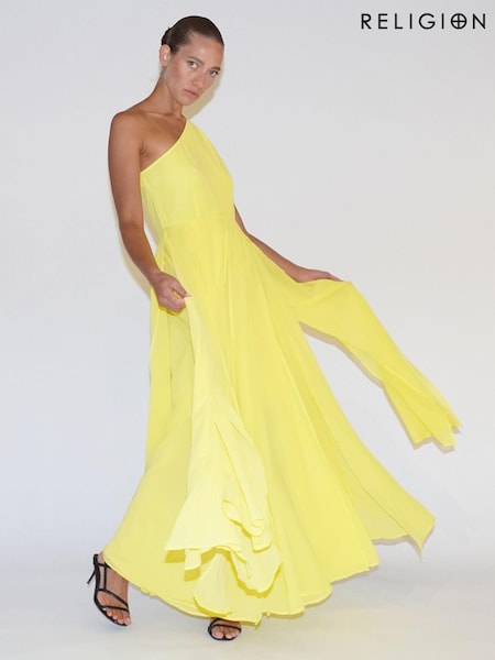 Gelb - Religion One-Shoulder-Maxikleid (E33843) | 153 €