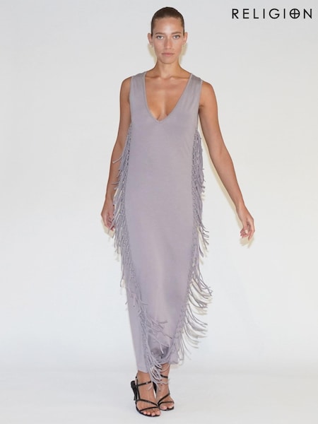 Gri - Religion Flourish Maxi Jersey Rochie Cu Noduri Și Cuciucuri (E33847) | 326 LEI