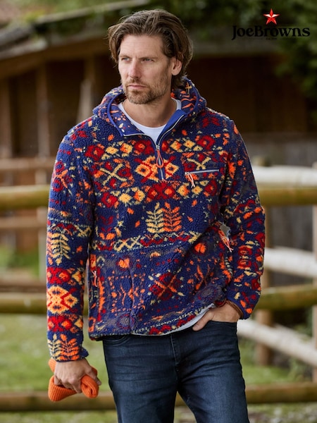 Bleu - Regular Joe Browns Perfect Pattern Borg Hoodie