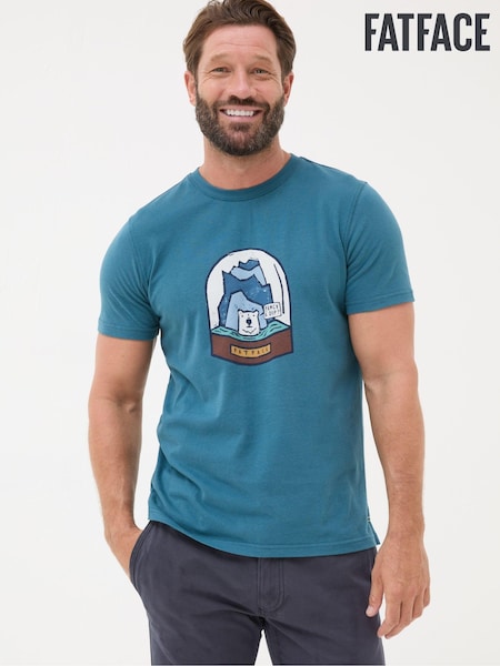 FatFace Teal Blue 100% Cotton Bear Snow Globe T-Shirt (E33973) | €18
