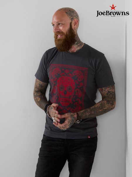 אפור - Regular Joe Browns Skull Scarf T-shirt