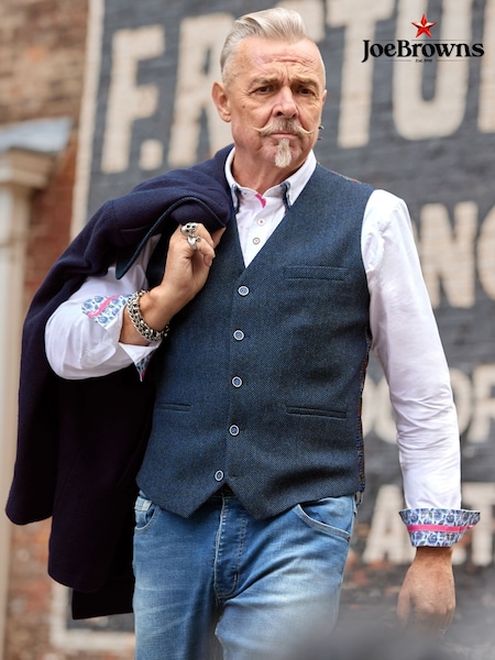 Blue - Regular Joe Browns Charming Herringbone Waistcoat