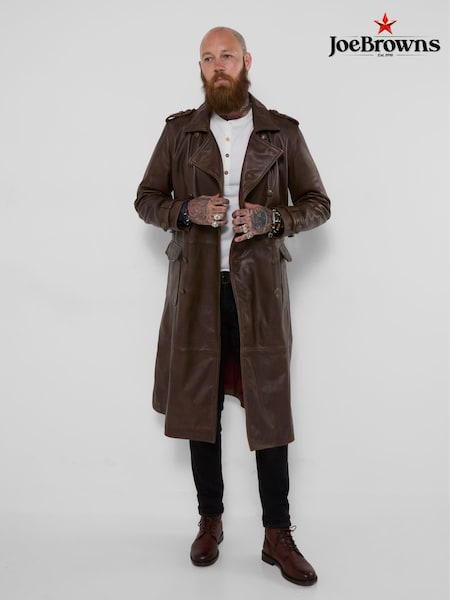 Brown - Regular Joe Browns March On Long Military Leather Coat