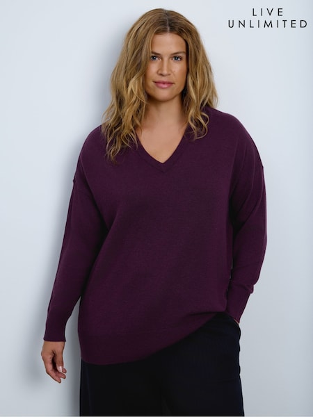 Red - Live Unlimited Port V-neck Knitted Jumper