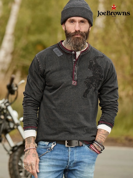 אפור - Regular Joe Browns Tiger Embroidered Henley T-shirt