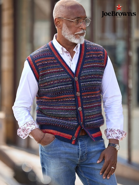 Blue - Regular Joe Browns Fabulous Fairisle Knitted Waistcoat