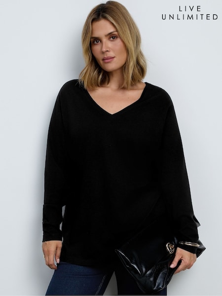 Black - Live Unlimited Cotton Slub V-neck Longline Top