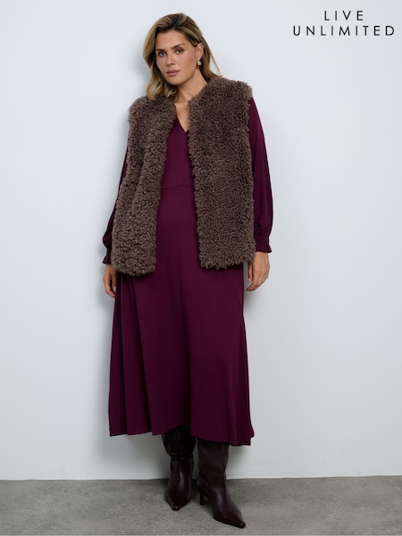 Brown - Live Unlimited Mink Faux-fur Shearling Gilet