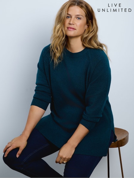 Green - Live Unlimited Crew Neck Seam Detail Knitted Jumper