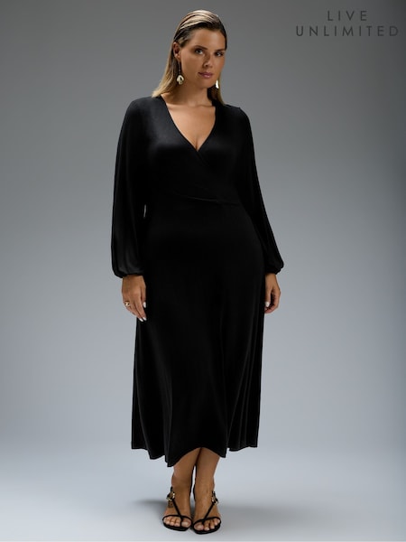 Black - Live Unlimited Petite Jersey V-neck Maxi Dress