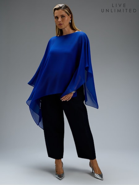 أزرق - Live Unlimited Asymmetric Cape Overlay Blouse