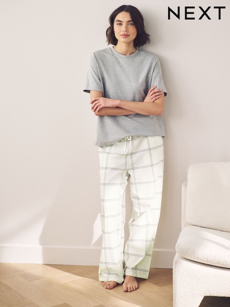 Ecru Check Soft Pyjama Bottoms with Wool (E34387) | R$ 210