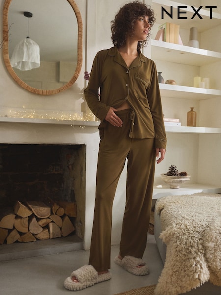 أخضر زيتوني - Sandwash Button Through Pyjamas (E34390) | ‏144 ر.ق.