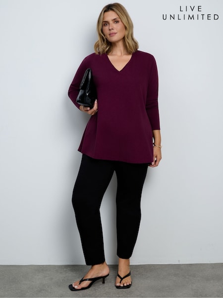 Red - Live Unlimited Cotton Slub V-neck Longline Top