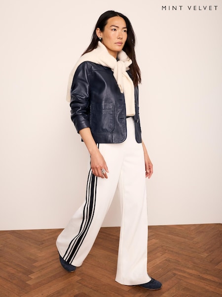 White - Mint Velvet Side Stripe Wide Trousers