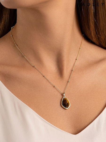 Gold - Radley 18ct Plated Tigers Eye Drop Charm Necklace
