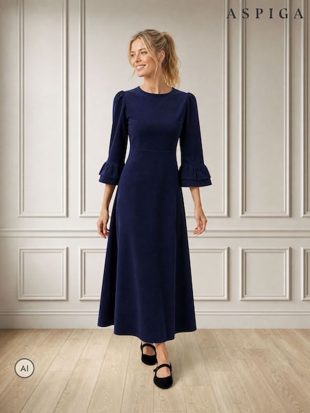 Blue - Aspiga Elizabeth Stretch Corduroy Midi Dress