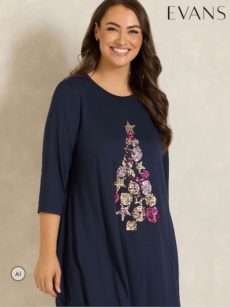 Blue - Evans Long Sleeve Bauble Christmas Tree T-shirt