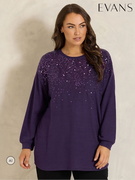 Purple - Evans Sequin Embellished Top