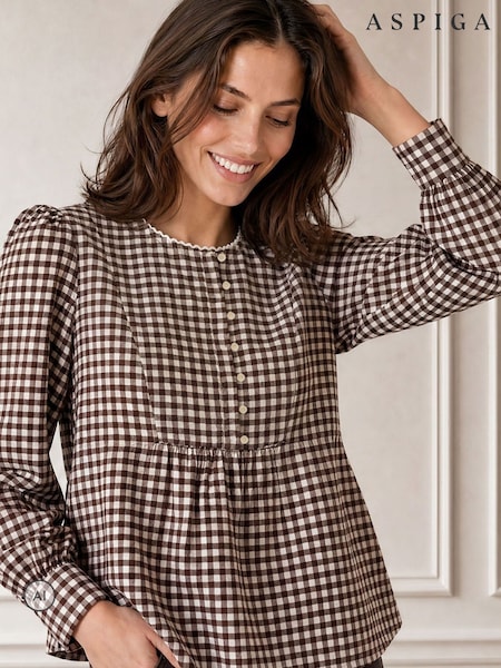 Brown - Aspiga Mina Gingham Check Blouse