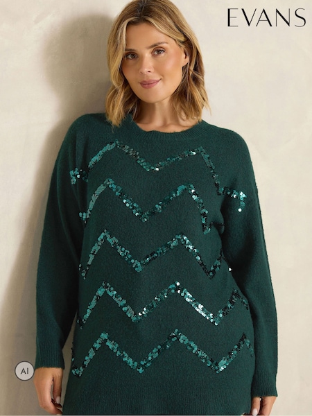 Vert - Evans Zig-zag Sequin Embellished Jumper