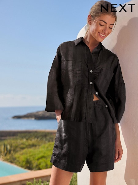 Black Linen Blend Shorts (E35260) | €10