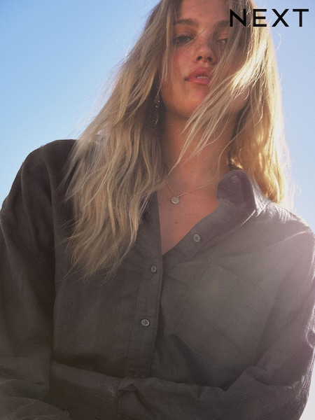 Black Linen Blend Long Sleeve Shirt (E35261) | €14