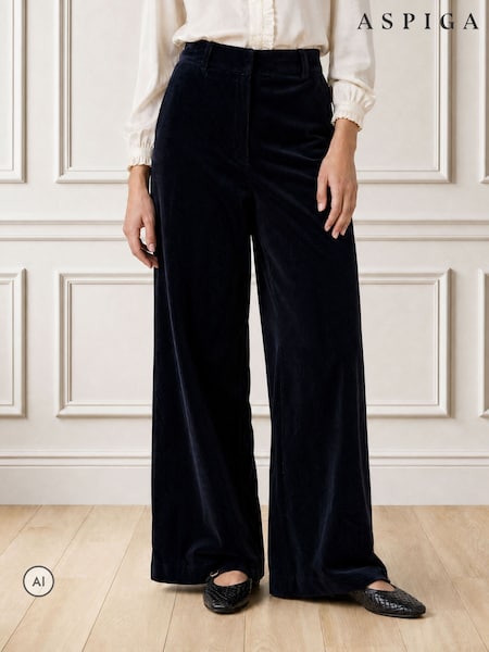 Blue - Aspiga Wide Leg Chunky Corduroy Trousers