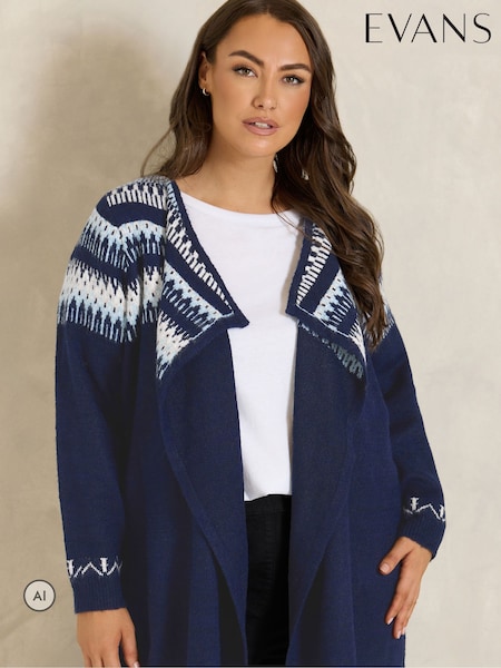 Blue - Evans Fairisle Waterfall Cardigan