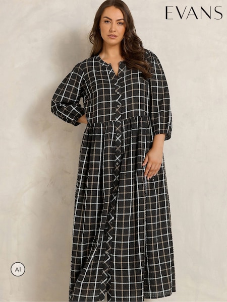 Black - Evans Check Tiered Maxi Dress