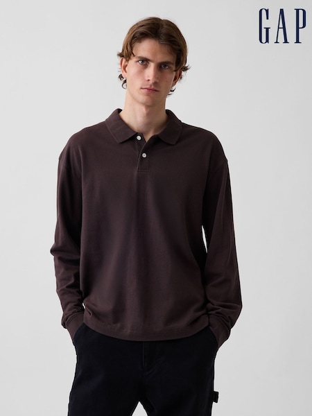 Brown - Regular Gap Oversized Pique Polo Shirt
