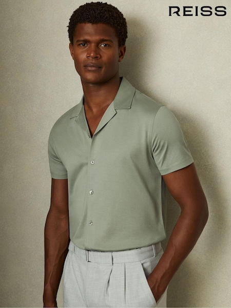Reiss Mint Green Caspa Mercerised Jersey Cuban Collar Shirt (E35490) | 500 QAR