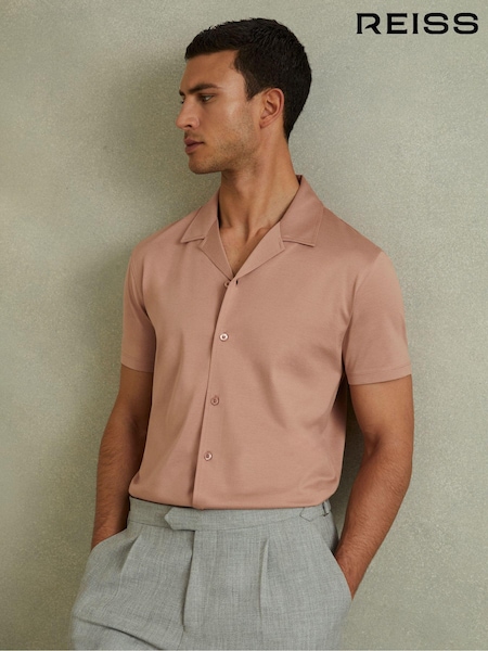 Reiss Dusty Rose Caspa Mercerised Jersey Cuban Collar Shirt (E35491) | €99