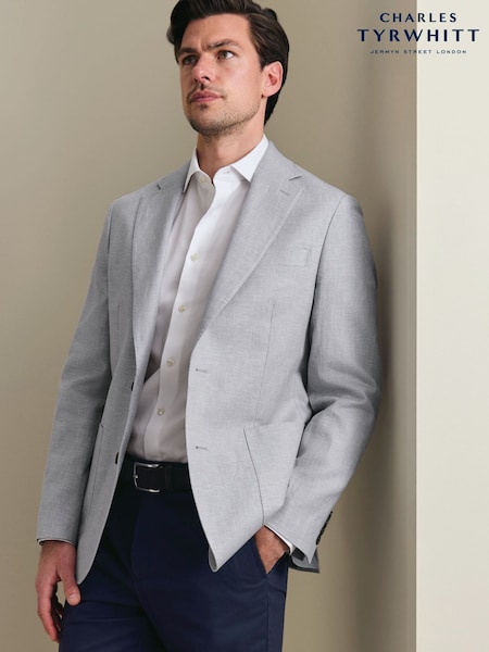 Grey - Regular Charles Tyrwhitt Linen Cotton Slim Fit Jacket