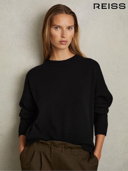 Reiss Black Martha Wool-Cashmere Crew Neck Jumper (E35527) | €211