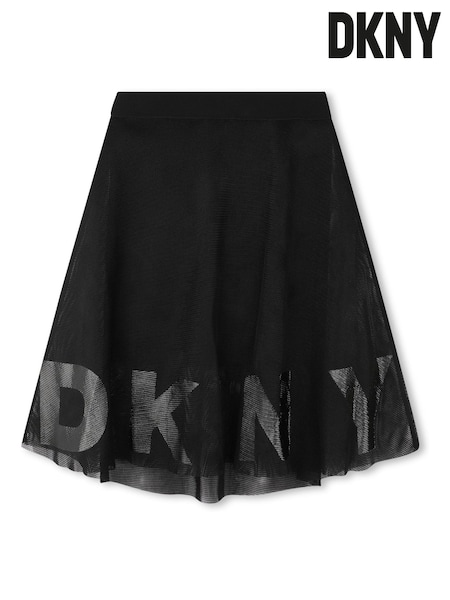 DKNY Two Layer Mesh Logo Mid Length Black Midi Skirt (E35547) | €99 - €113