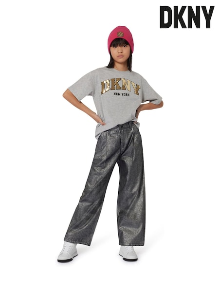 DKNY Oversized Grey Short Sleeve T-Shirt With Metalic Logo (E35554) | €65 - €73