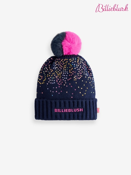 Albastru - Billieblush Glitter Pom Pom Logo Căciuliță Pălării/Căciuli (E35567) | 121 LEI