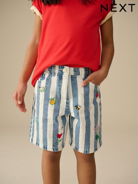 Blue/White 100% Cotton Stripe Denim Shorts (3-16yrs) (E35578) | R$ 155 - R$ 205